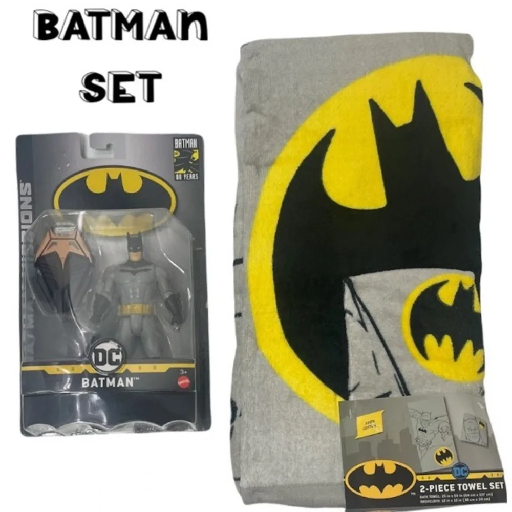 Batman Toy Marvel Action Figure Toys Beach Towel 2 Pc Towels Set Black Yellow